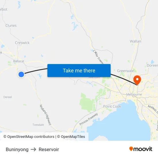 Buninyong to Reservoir map