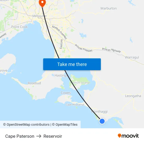 Cape Paterson to Reservoir map