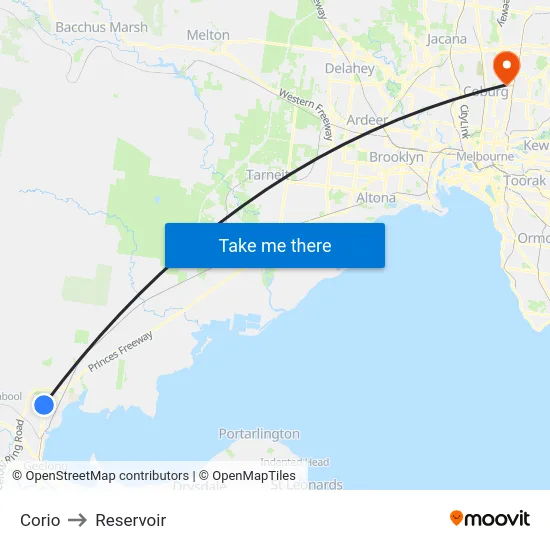 Corio to Reservoir map