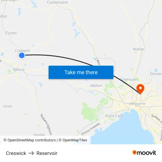 Creswick to Reservoir map