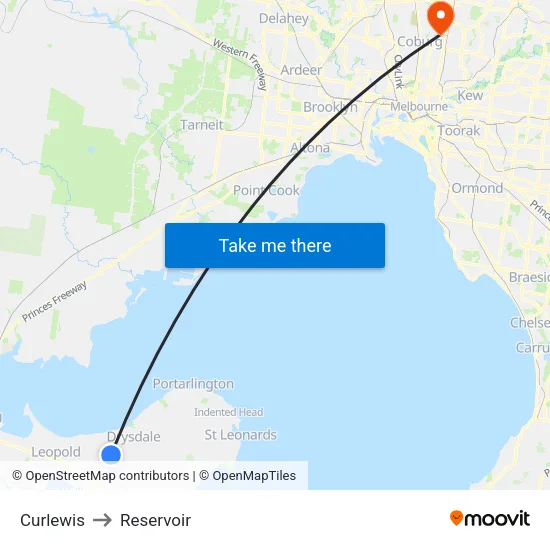 Curlewis to Reservoir map