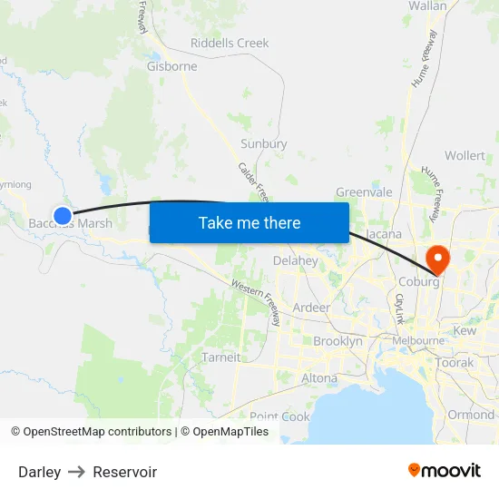 Darley to Reservoir map