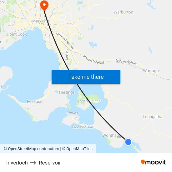 Inverloch to Reservoir map
