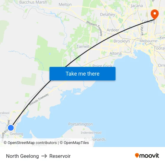 North Geelong to Reservoir map