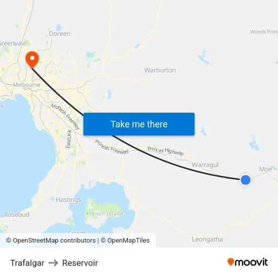 Trafalgar to Reservoir map