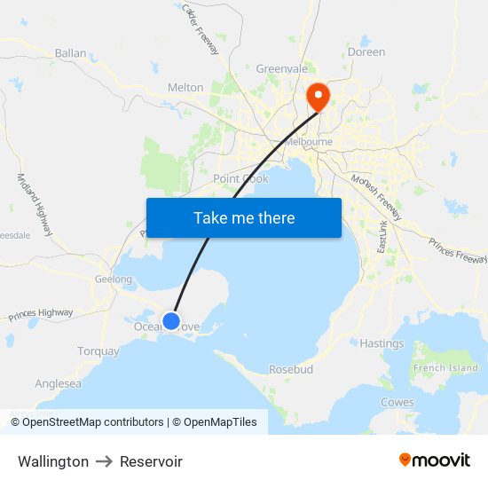 Wallington to Reservoir map