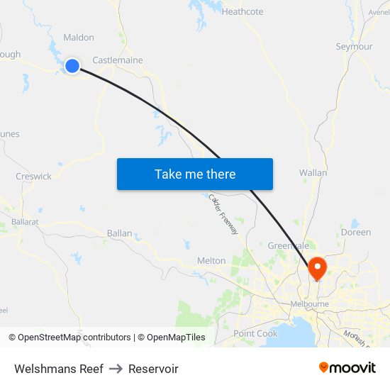 Welshmans Reef to Reservoir map