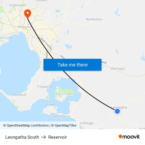 Leongatha South to Reservoir map