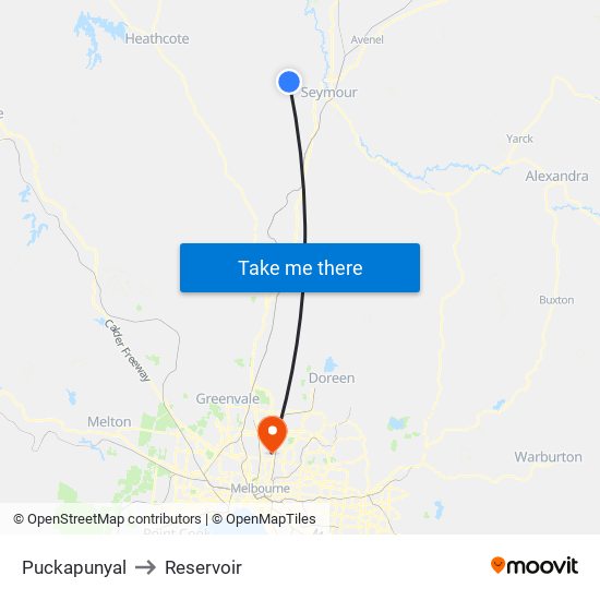 Puckapunyal to Reservoir map