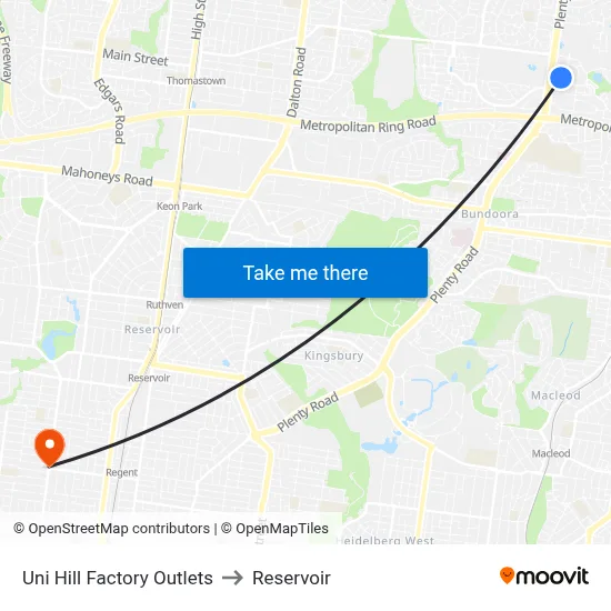 Uni Hill Factory Outlets to Reservoir map