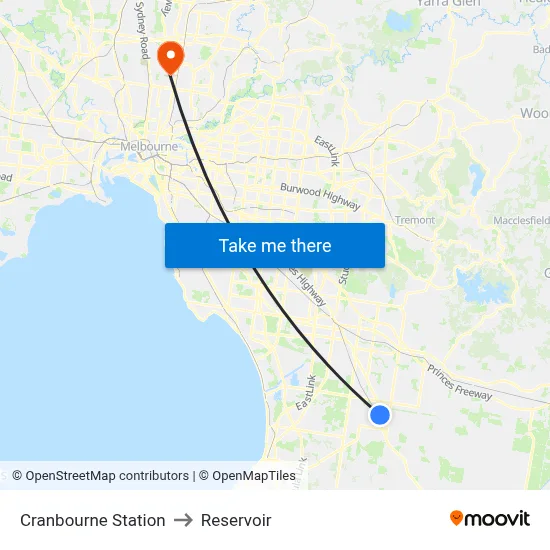 Cranbourne Station to Reservoir map