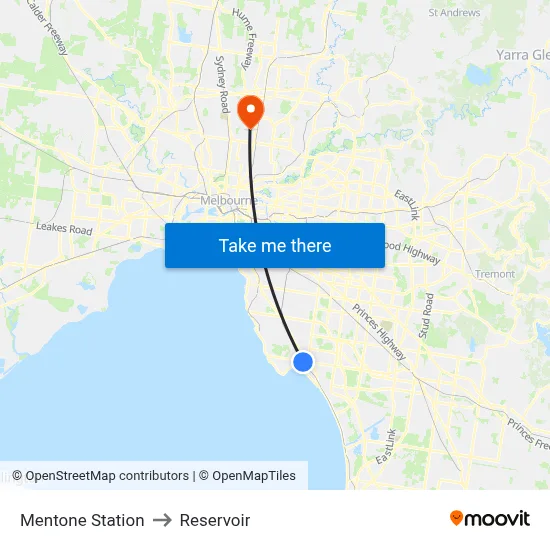 Mentone Station to Reservoir map