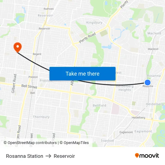 Rosanna Station to Reservoir map