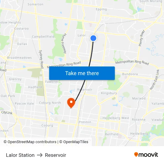 Lalor Station to Reservoir map