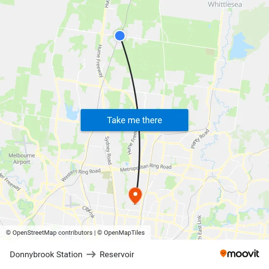 Donnybrook Station to Reservoir map