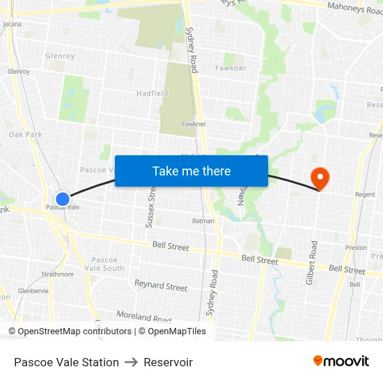 Pascoe Vale Station to Reservoir map