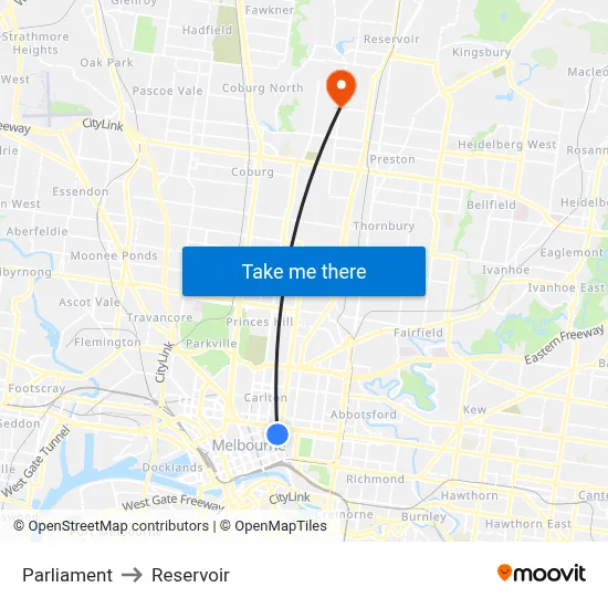 Parliament to Reservoir map