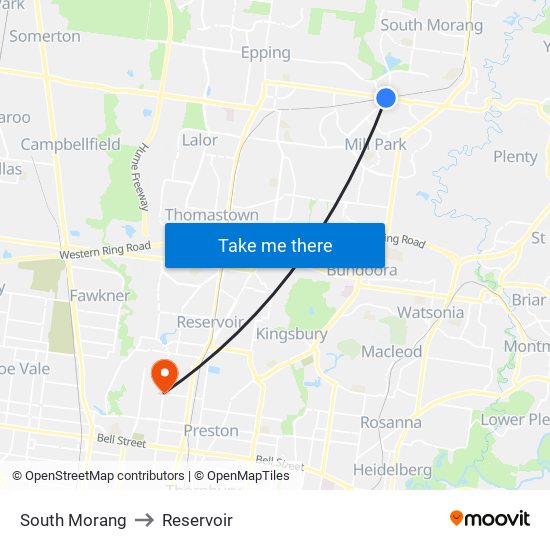 South Morang to Reservoir map