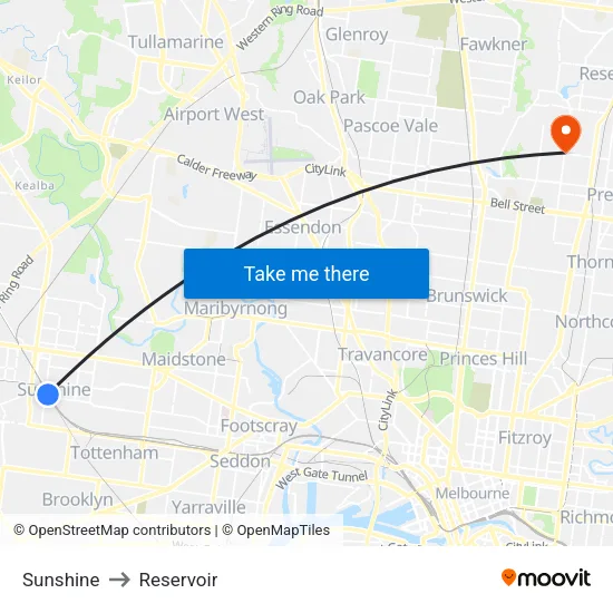 Sunshine to Reservoir map