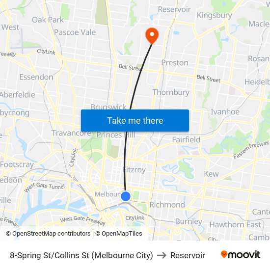 8-Spring St/Collins St (Melbourne City) to Reservoir map