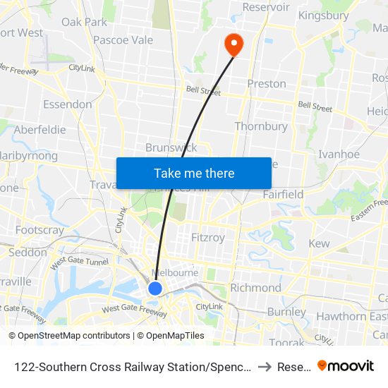 122-Southern Cross Railway Station/Spencer St (Melbourne City) to Reservoir map