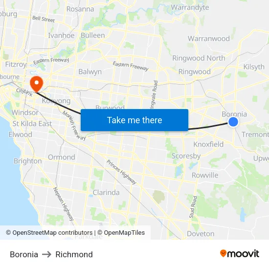 Boronia to Richmond map