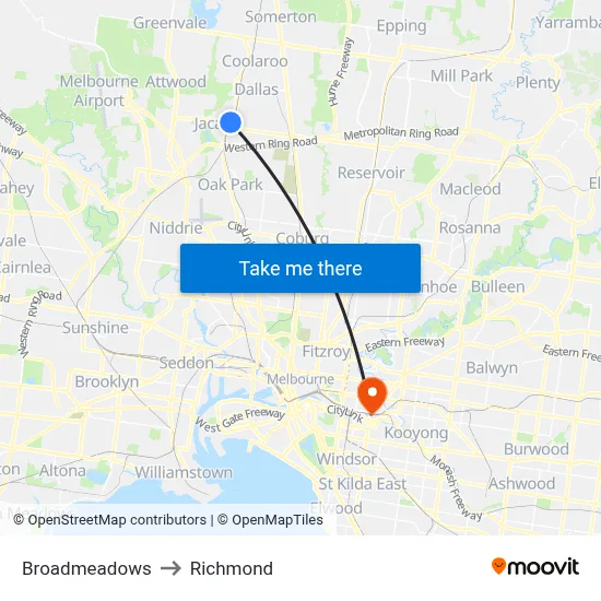 Broadmeadows to Richmond map