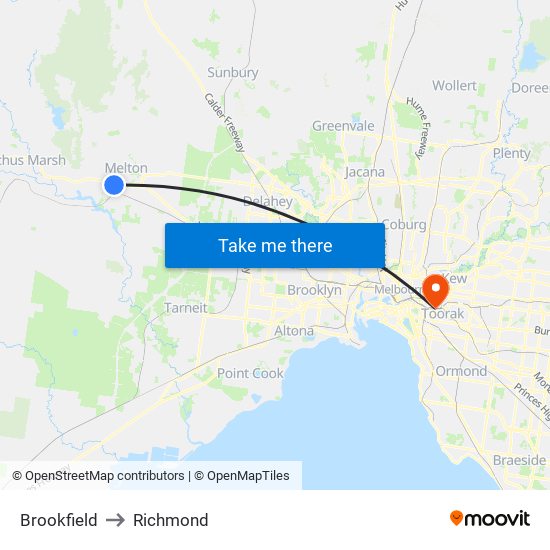 Brookfield to Richmond map