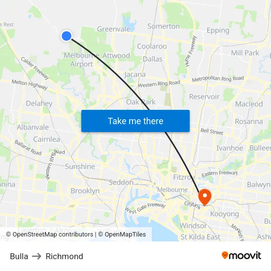 Bulla to Richmond map