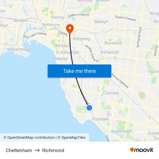 Cheltenham to Richmond map