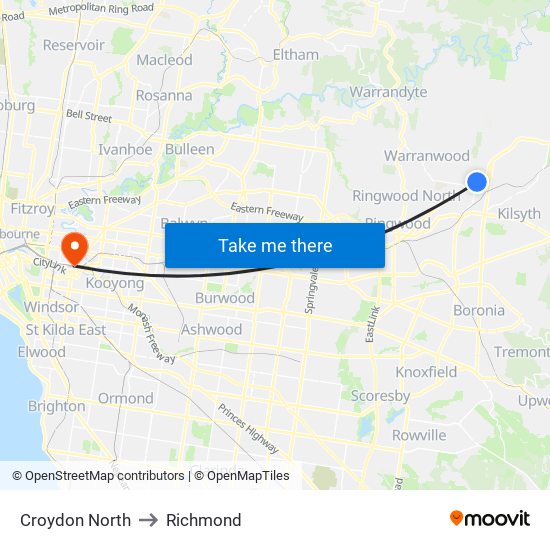 Croydon North to Richmond map