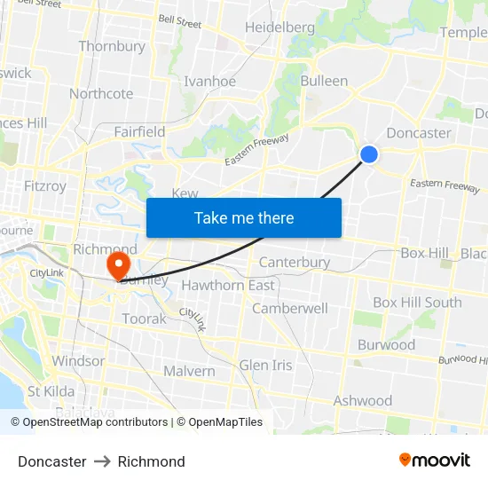 Doncaster to Richmond map