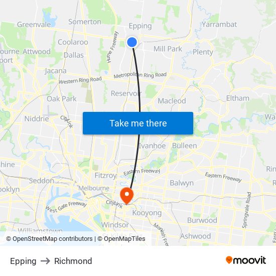 Epping to Richmond map