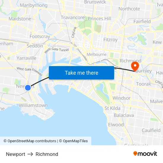 Newport to Richmond map