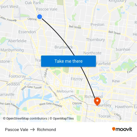 Pascoe Vale to Richmond map