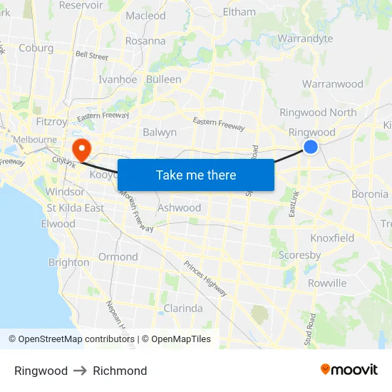 Ringwood to Richmond map