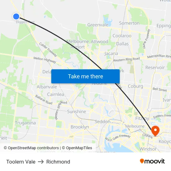 Toolern Vale to Richmond map