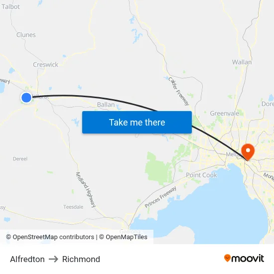 Alfredton to Richmond map