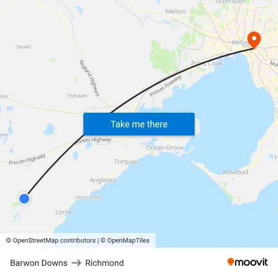 Barwon Downs to Richmond map