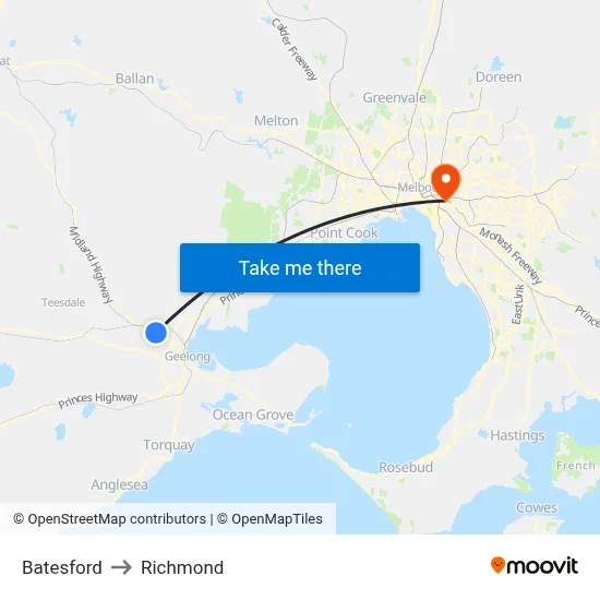 Batesford to Richmond map