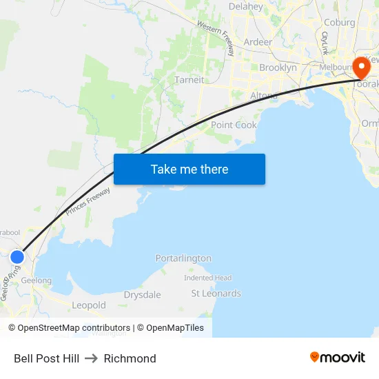 Bell Post Hill to Richmond map