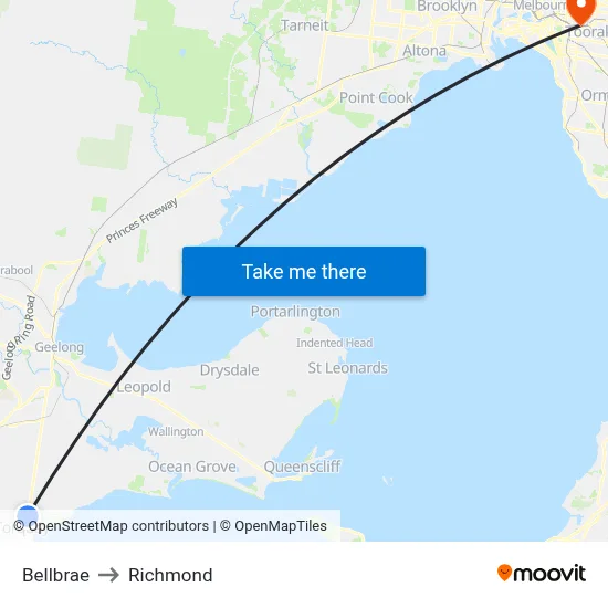 Bellbrae to Richmond map