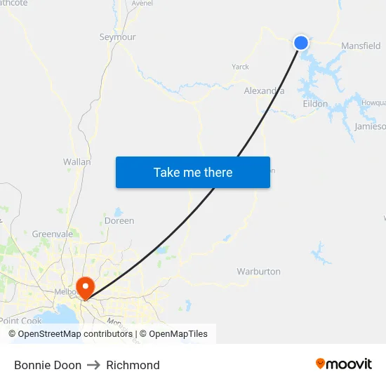 Bonnie Doon to Richmond map