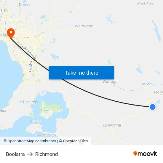 Boolarra to Richmond map