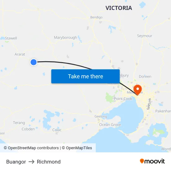 Buangor to Richmond map