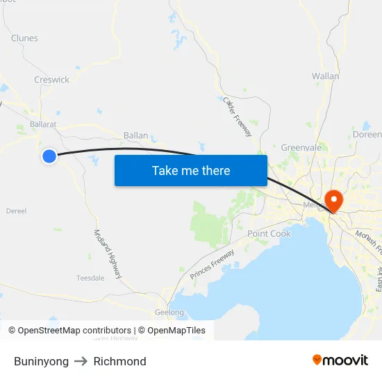 Buninyong to Richmond map