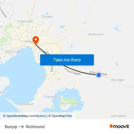 Bunyip to Richmond map
