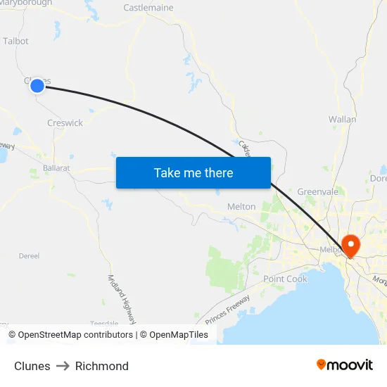 Clunes to Richmond map