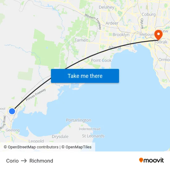Corio to Richmond map
