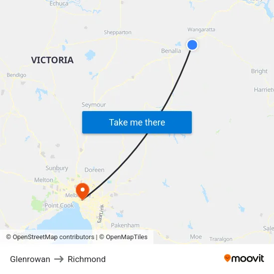 Glenrowan to Richmond map